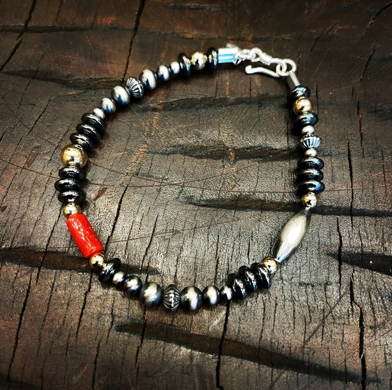 ブライト（Bright）血赤珊瑚 ブレス（Wave Hematite）19cm - 1