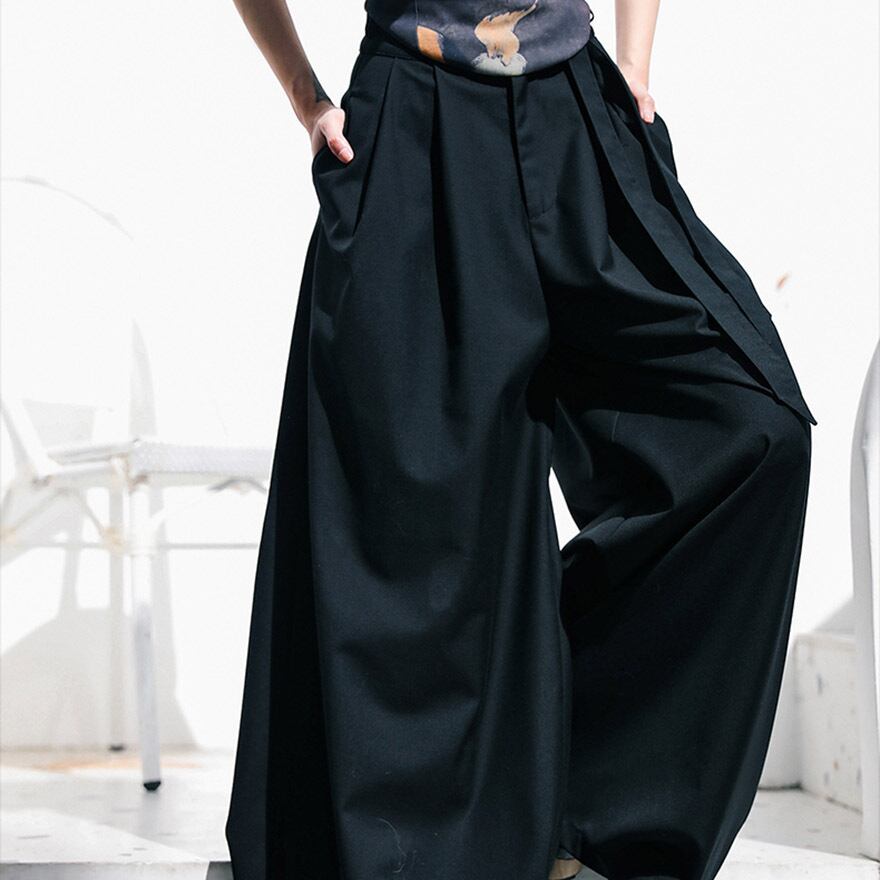 サブカル 服 地雷系 通販 ワイドパンツ ハイウエスト ドレープ 袴 チャイナ風 中華風デザイン 大人かわいい