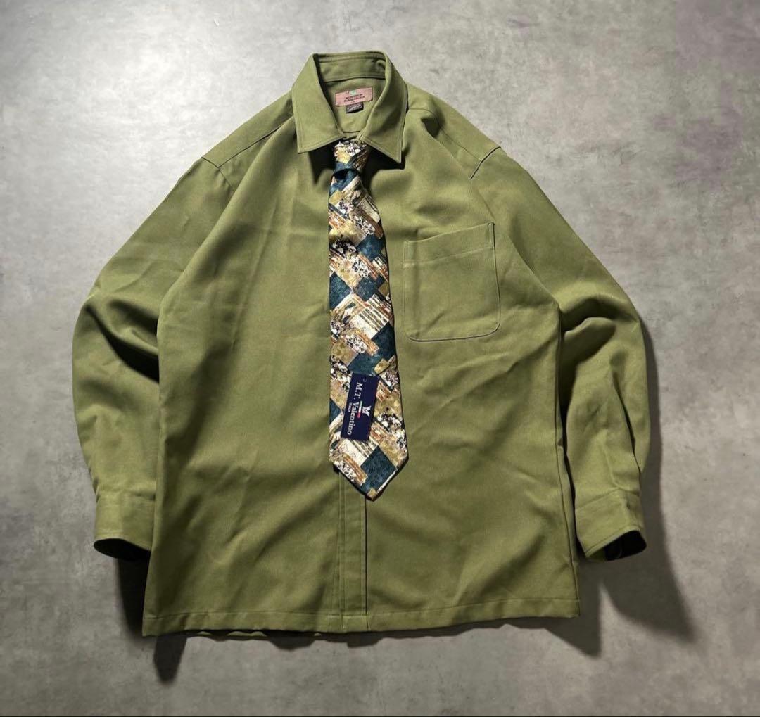 ヴィンテージ シャツ ネクタイ valentino セット カーキ シャツ 古着
