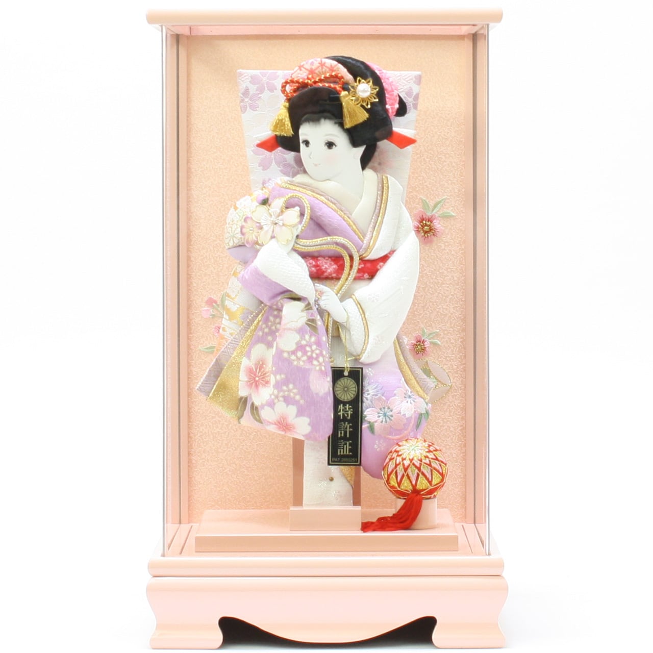 羽子板飾り《商品コード》10310-0133 ほほえみ振袖 紫 10410-0131 621194 羽子板ケース アクリルピンク|初正月|省スペース|おしゃれ|モダン|コンパクト|江戸押絵羽子板|無病息災|邪気払い|無患子