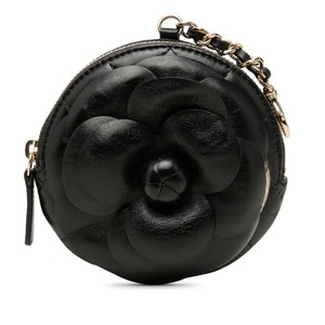 シャネル カメリア マトラッセ コインケース 小銭入れ ブラック ラムスキン レディース CHANEL 【中古】