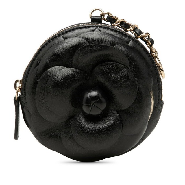シャネル カメリア マトラッセ コインケース 小銭入れ ブラック ラムスキン レディース CHANEL 【中古】