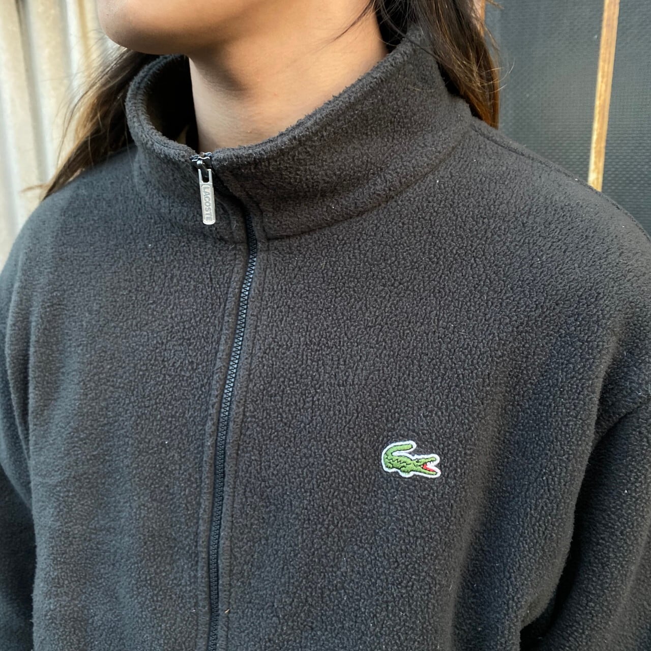 LACOSTE SPORT フレンチラコステ フリースジャケット メンズL相当 古着 チャコールグレー 灰色フリースジャケット   cave  古着屋公式古着通販サイト