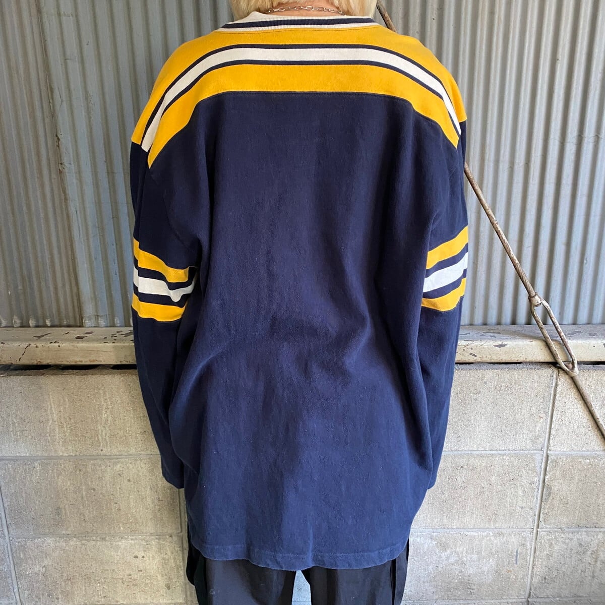 90年代 POLO JEANS ポロジーンズ フロントロゴ 刺繍 Vネック 