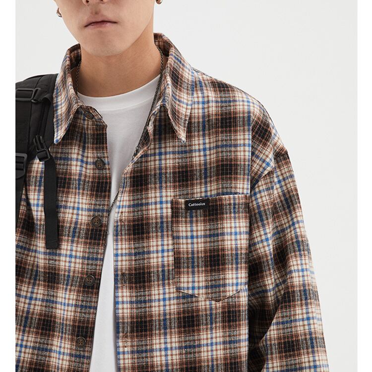 ★RETRO CONTRAST COLLAR STRIPED CHECK SHIRT　　　20369