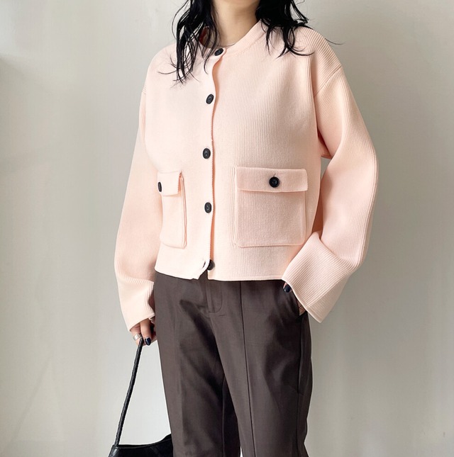 ナンバーミーTOKYO" CONTRAST BUTTON CREW KNECK CARDIGAN"PINK