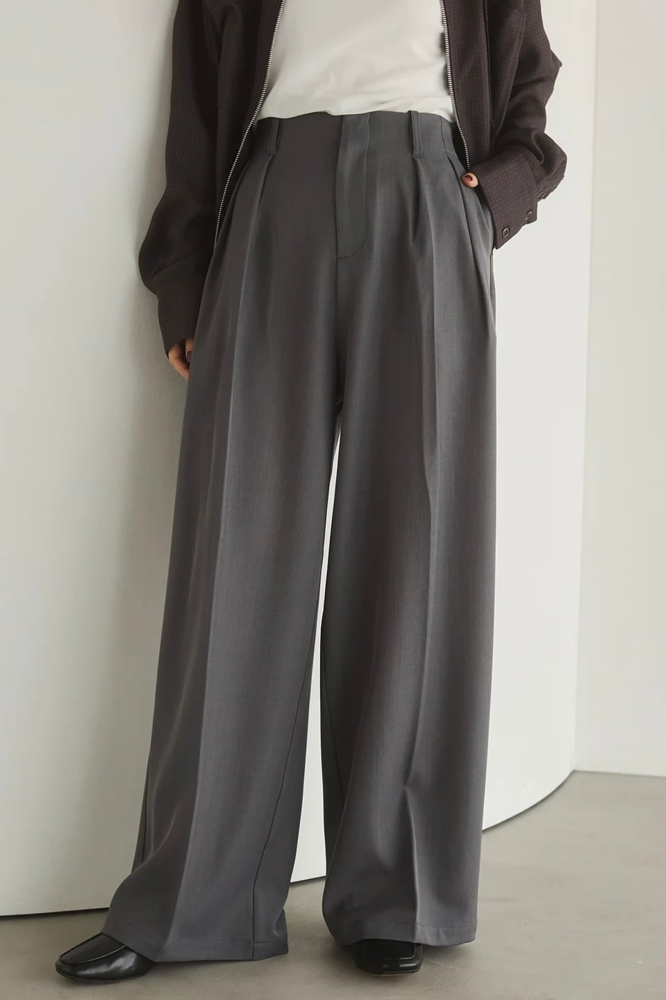 Twill tuck pants ポリツイル タックパンツ Gray