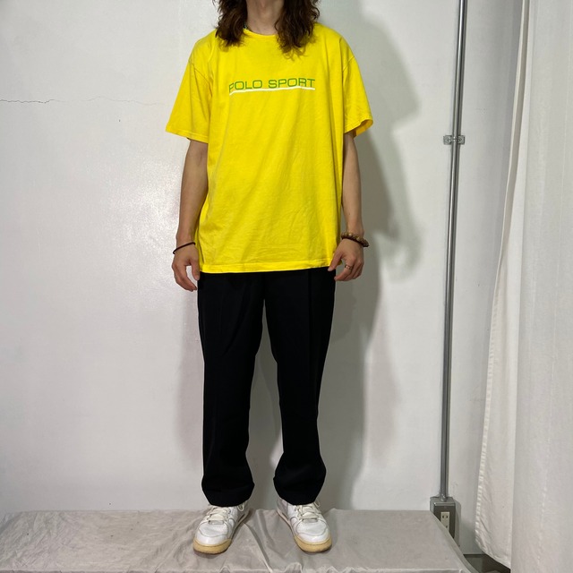 『送料無料』90s POLO SPORT ロゴTシャツ　ビビットイエロー　L ポロスポーツ