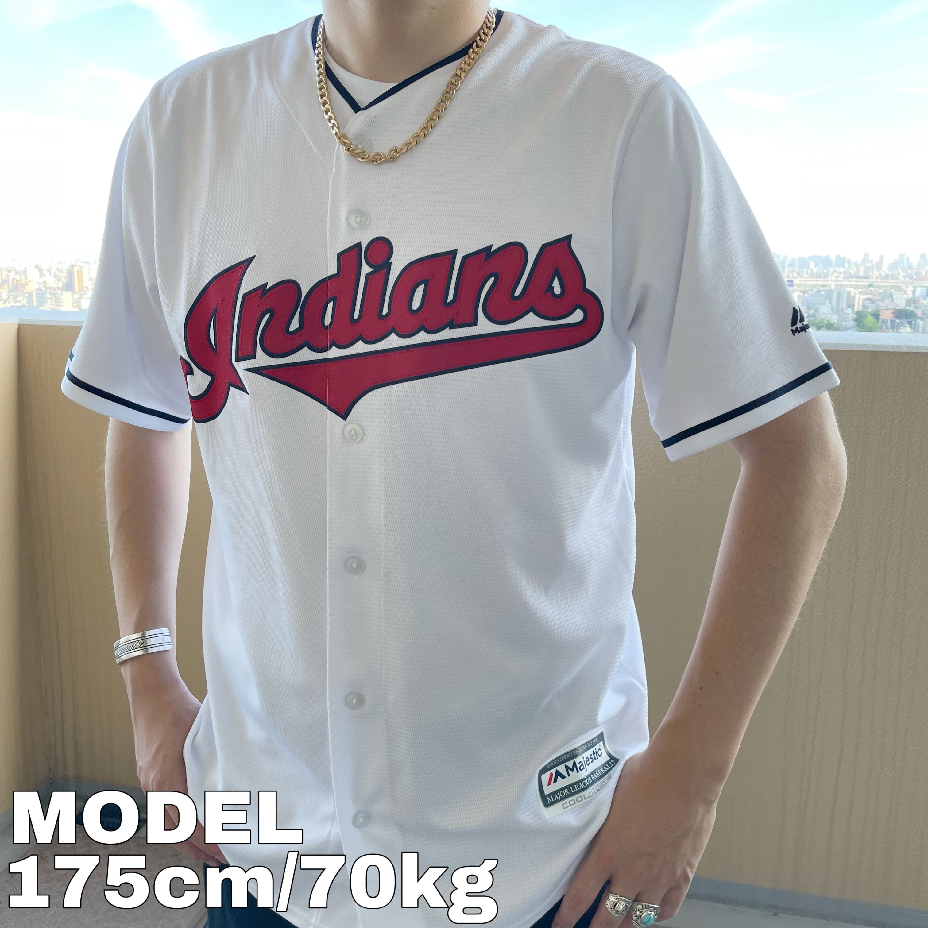 インディアンス マジェスティック MLB ゲームシャツ M 白赤両面チームロゴ | fuufu powered by BASE