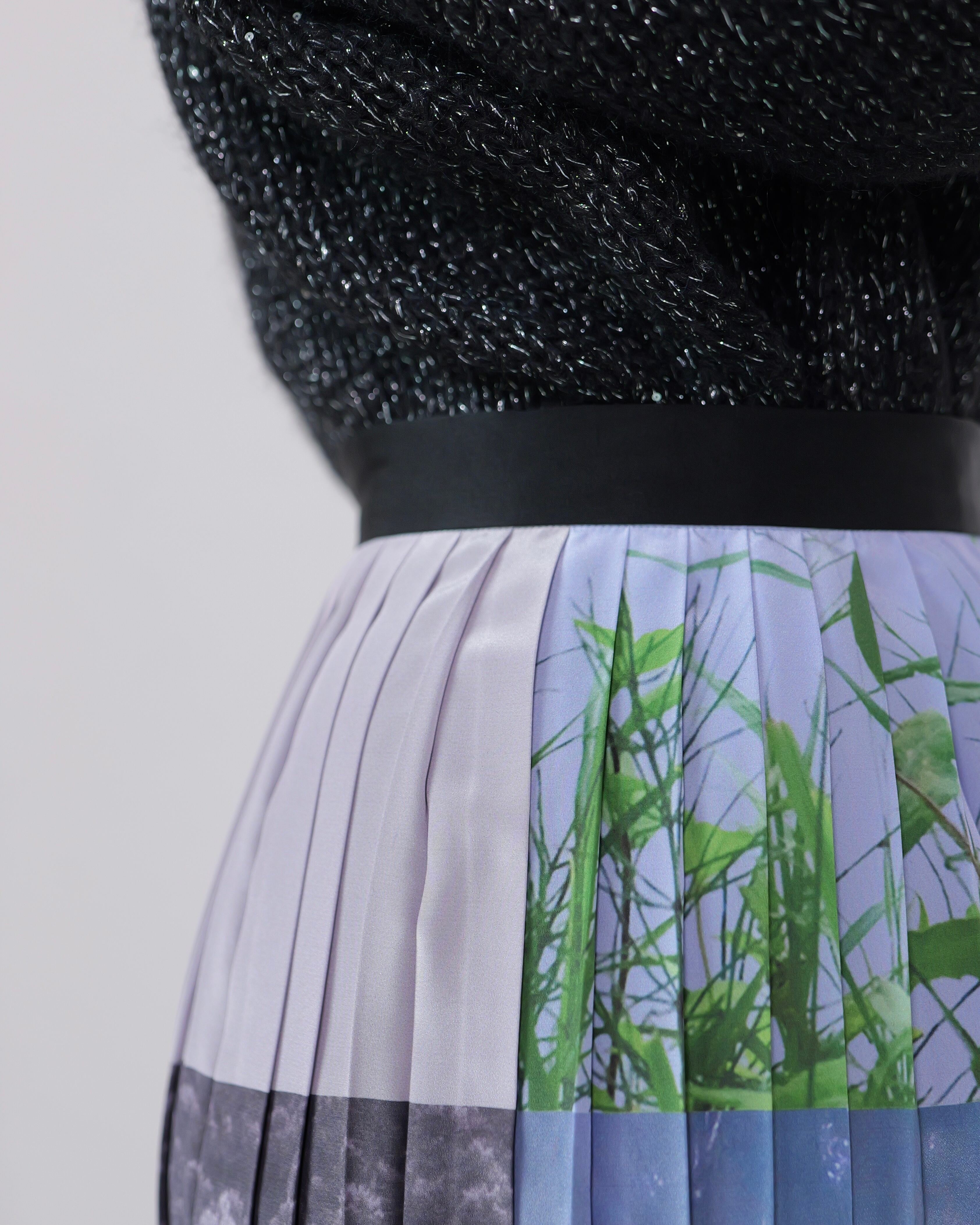 RITSUKO KARITA - Collage print pleats skirt : black line / (ﾘﾂｺｶﾘﾀ