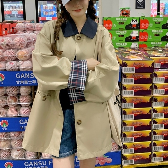 【予約販売】コート レディース アウター ショート丈 ベージュ バイカラー襟 こなれ感 大人可愛い シンプル ベーシック 通勤 通学 おしゃれ 韓国 トレンド S/M/L