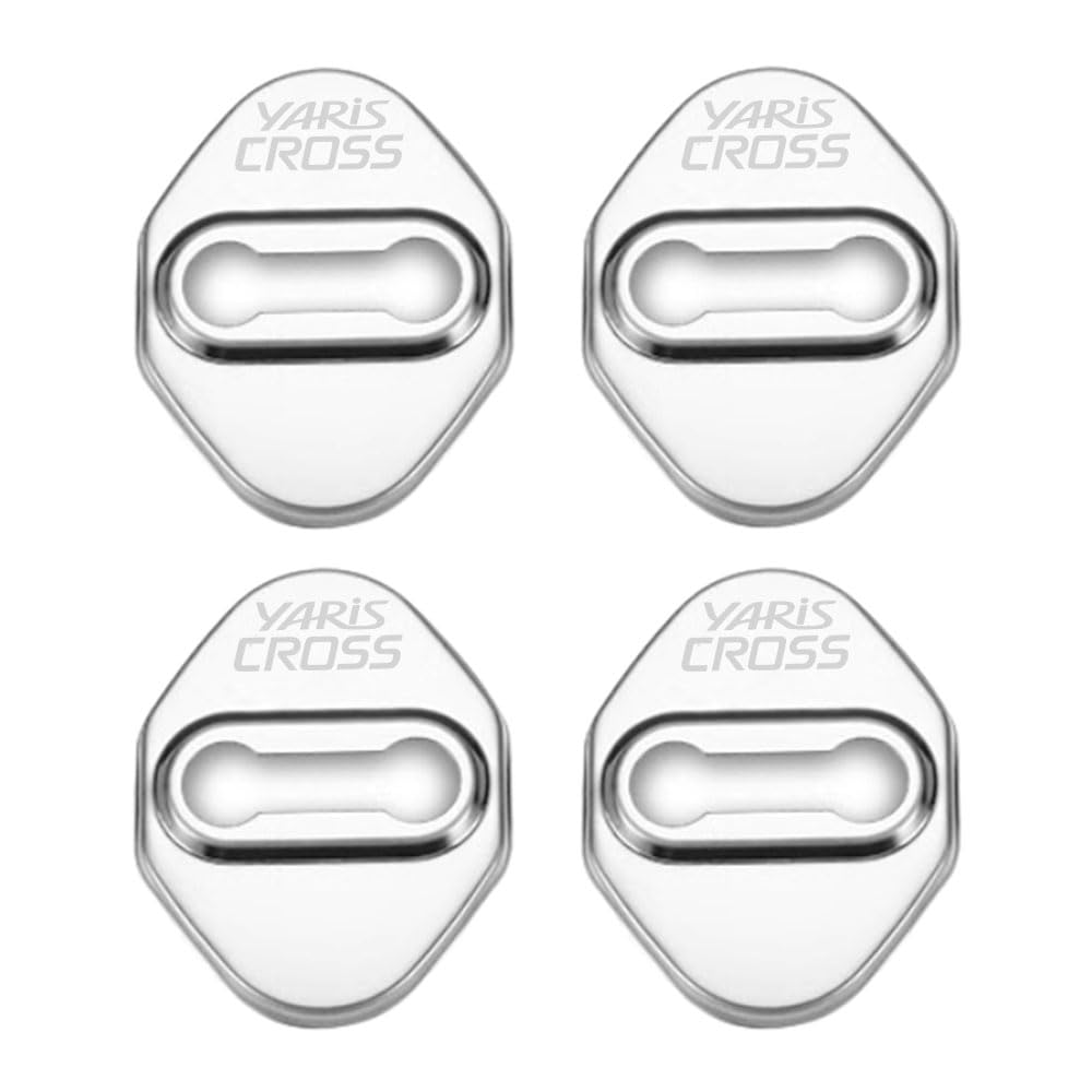 【努力特価】ヤリスクロス 車種専用設計 ドアロックストライカーカバー ドアロックカバー ステンレスカバー 錆防止金属 装着簡単 専属ロゴ アクセサリー カスタムパーツ 4個セット (シルバー)