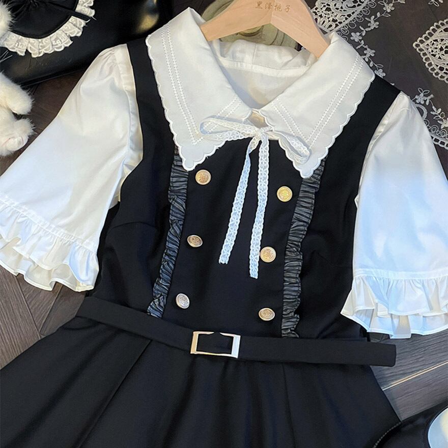 Cute.Q ネクタイ付きブラウス&ジャンスカセット Cute.Q ネクタイ付きブラウス&ジャンスカセット