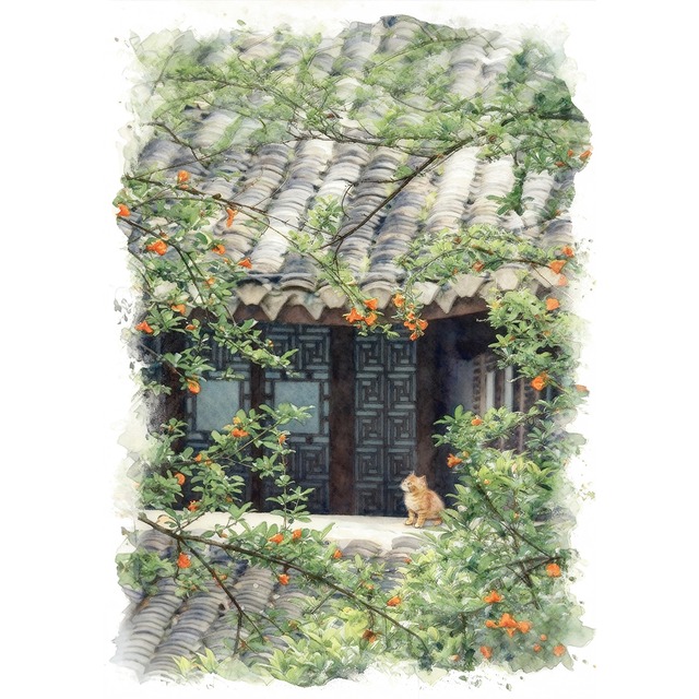 絵画 動物 上を見上げる猫 インテリアアート額付き 水彩画風 WAT1797