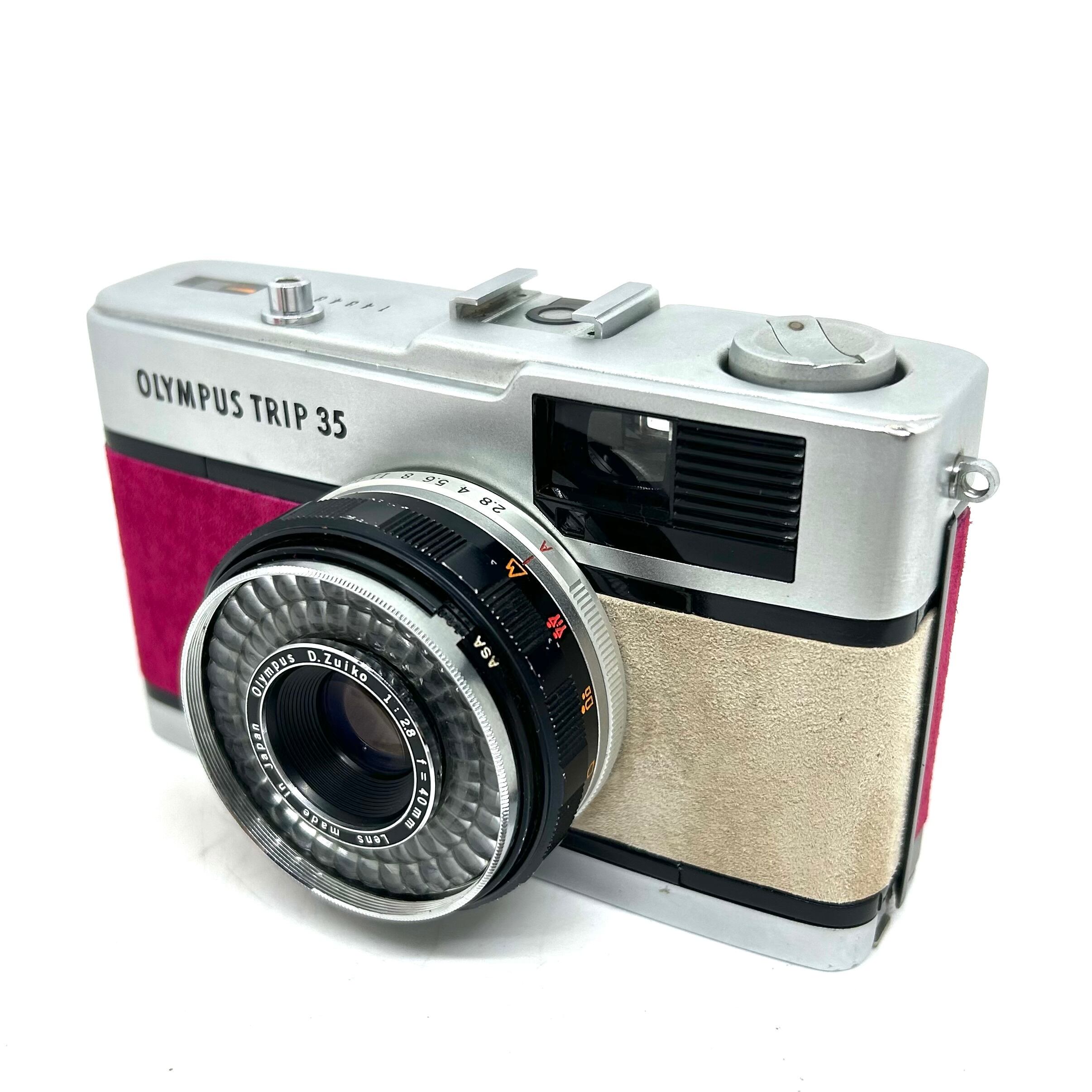 【動作確認済み・赤ベロOK】　Olympus trip35 シルバー ×キャメル 25-041 リメイクカメラ OLYMPUS TRIP35（ワインレッド・ベージュ