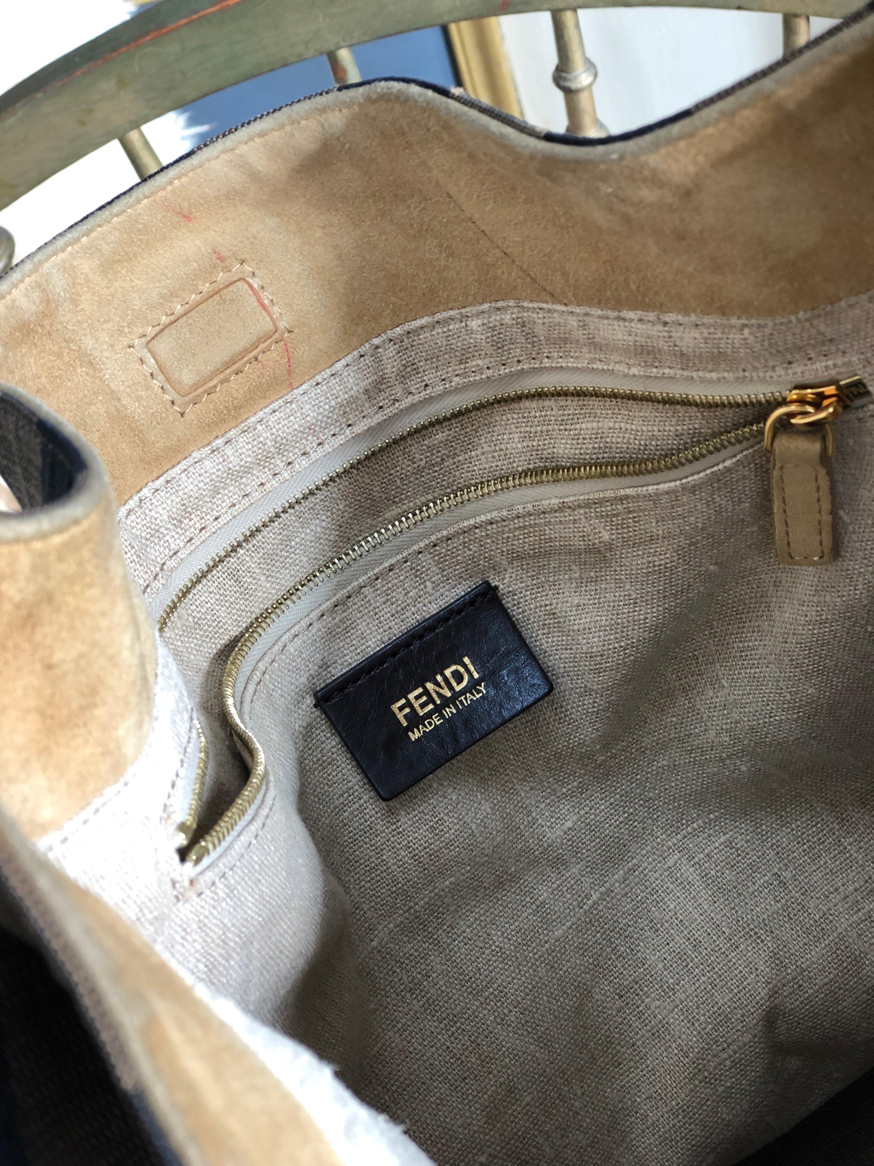 FENDI フェンディ ペカン柄 ジャガード×レザー ショルダーバッグ