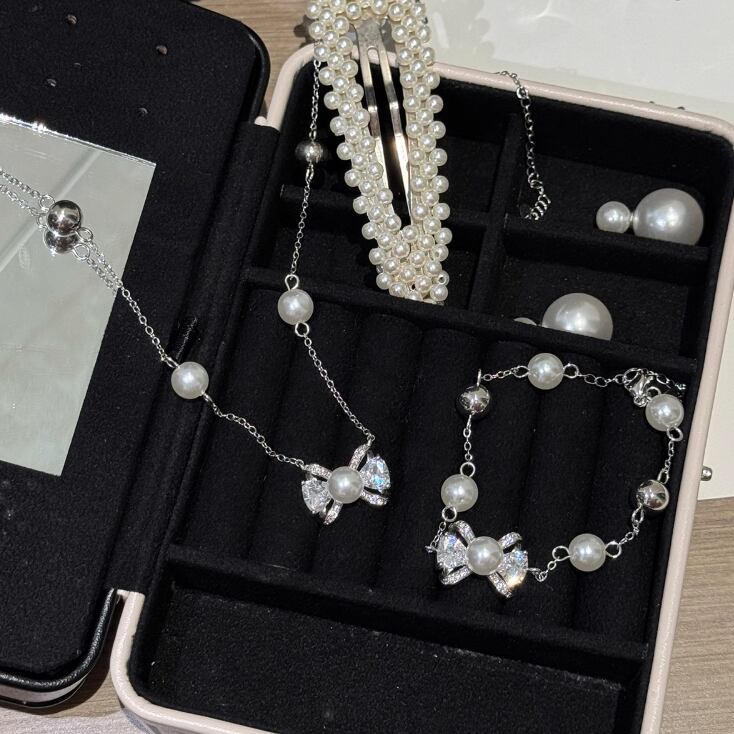 パールネックレス&ブレスレットの2点セット 2点セット】パール＆リボンネックレス＋ブレスレット ・65799