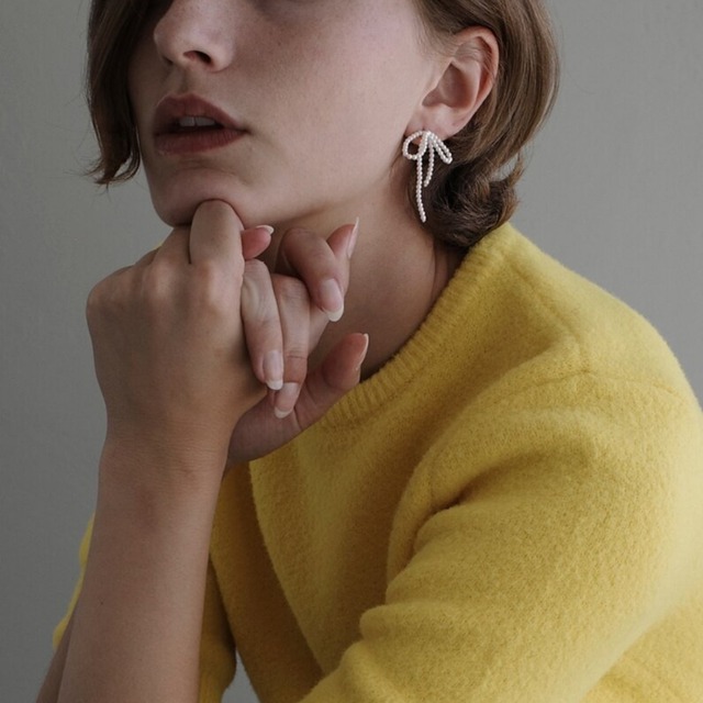 pearl ribbon earrings　J00331