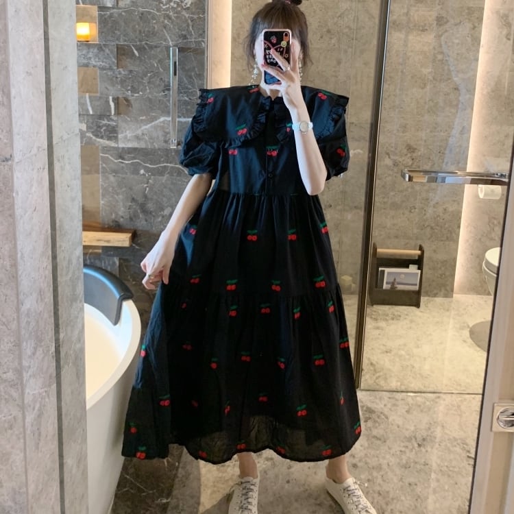 レディース ワンピース ロングスカート 刺繍 長袖 ツーピースドレス