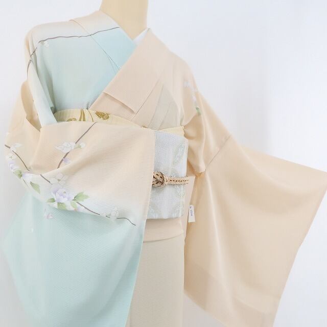 新品 変わり絽 リーフ柄 夏着物 正絹 仕付糸付 トールサイズ 訪問着 6481 夏用 絽 訪問着レンタル sr5001 着物レンタル フルセット ママ 母親