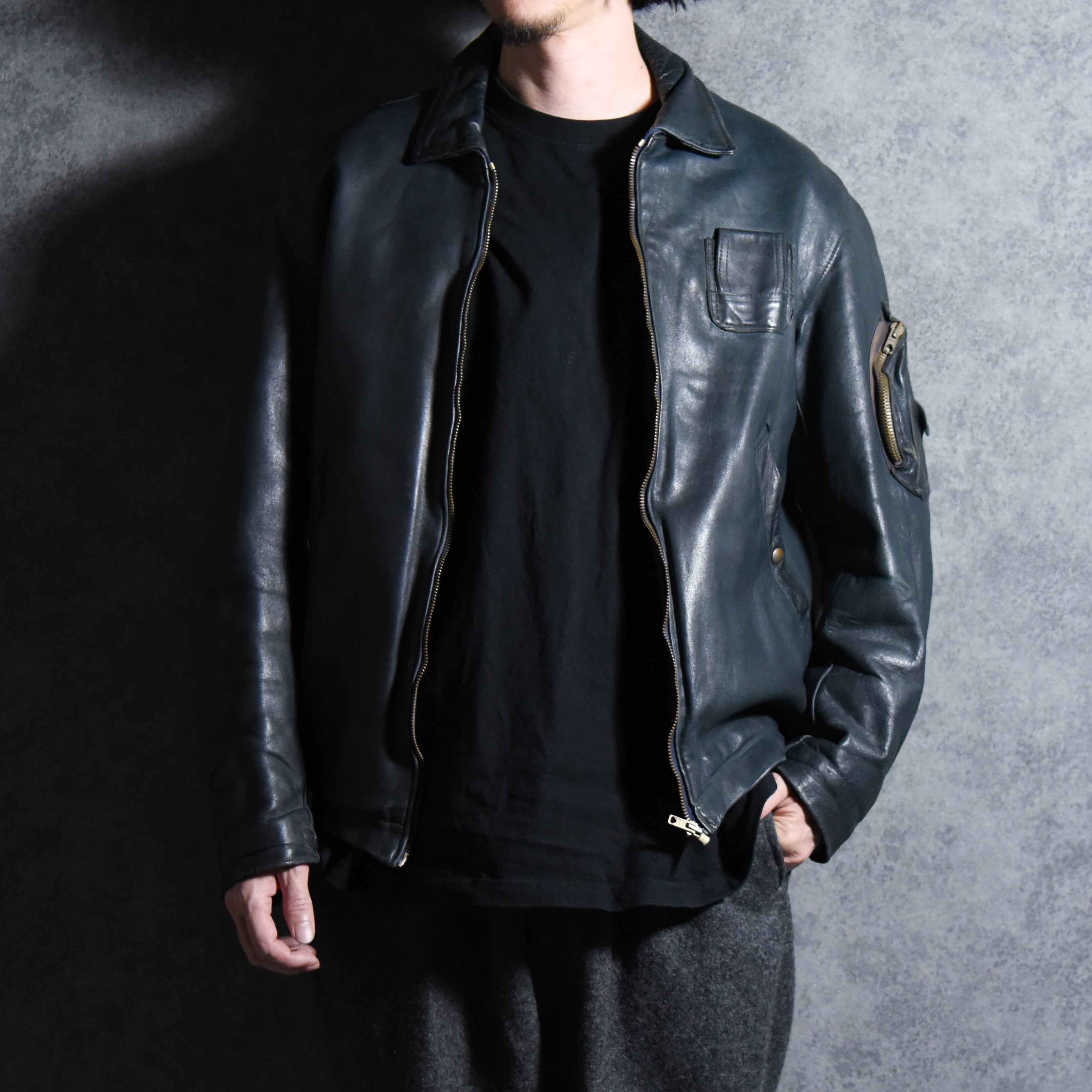 70s French Air Force Leather Pilot Jacket フランス軍 レザー