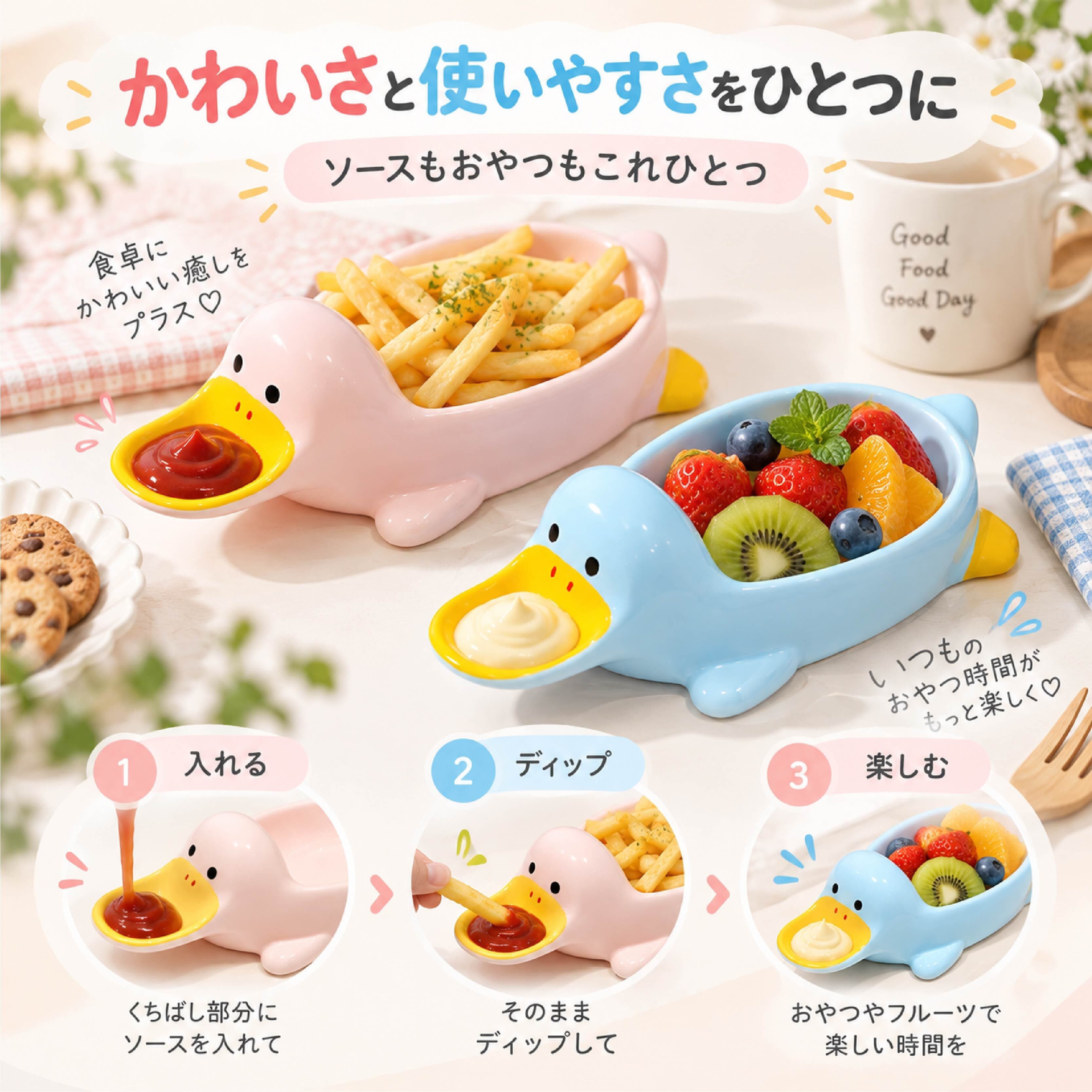 HY 1029 . アヒル型 陶器プレート 子供用 食器 仕切り皿 ソース皿