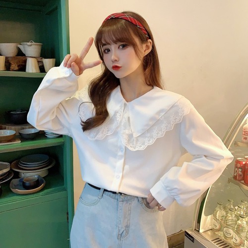 ✞ ♡レース白シャツブラウス大人女子☆トップス ロング ホワイト スウィート ✞ゴスロリ SM ミリ 甘ロリ クラロリ 和ロリ エレガント 黒ロリ 姫ロリ 華ロリ BB-BB68548926040
