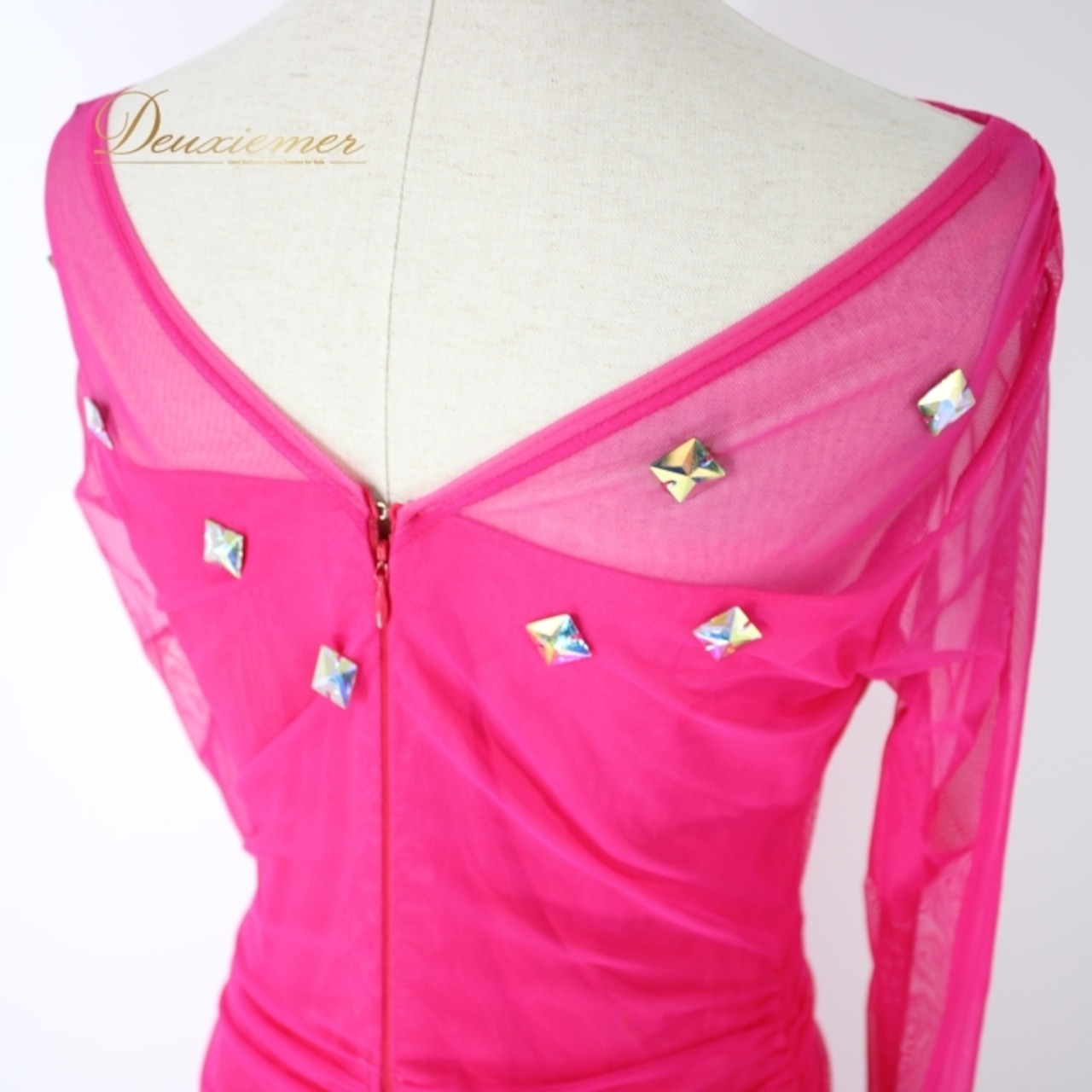 社交ダンス 衣装 スタンダード ドレス ワンピース ステージ衣装 パーティドレス レディース マゼンダピンク系 ビジュー レース 長袖 派手 マゼンダ パーティー フォーマル 結婚式 発表会 おしゃれ 女性用 高級感 きれいめ かわいい 華やか シンプル 大人っぽい シルエット 着やすい 選べるサイズ 薄手 伸縮性あり 透け感