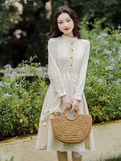 【0180】2sets Flower Vest Long Sleeve Dress