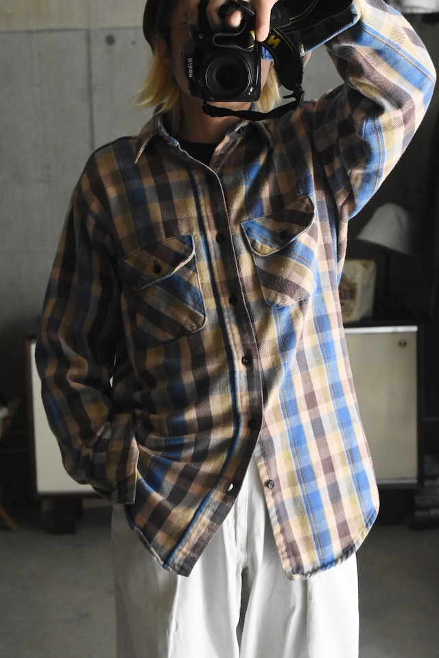 OK/80's "FIVE BROTHERS" heavy cotton check flannel shirt