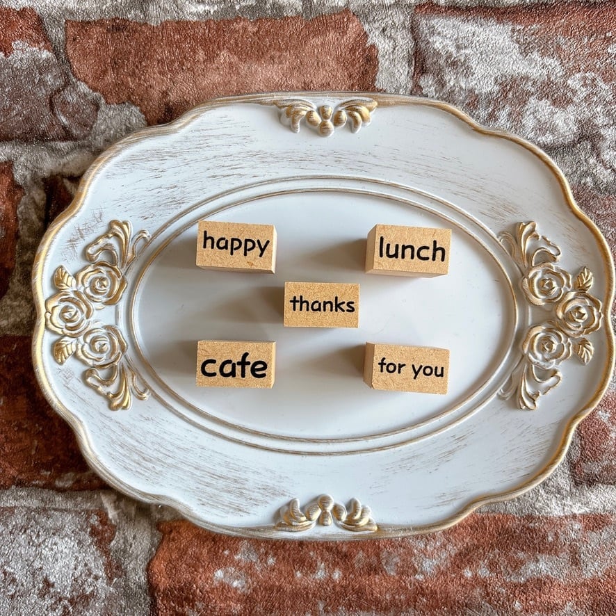 ラベラーサイズ mojiスタンプ 【thanks・happy・lunch・for you・cafe】