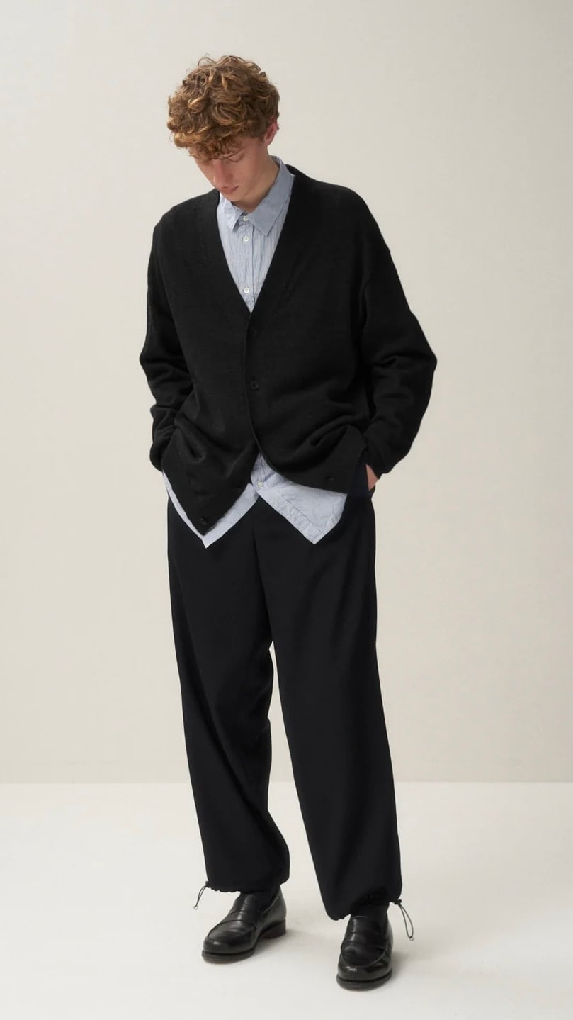 ATON -WOOL WASHI | OVERSIZED CARDIGAN-:BROWN TOP,:BLACK