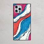 受注生産 iPhoneケース ピンクとブルーの流線マーブル｜紙マーブリング MARB006B