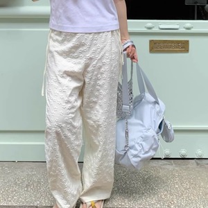 Flower embossed pattern side ribbon pants　RW0736