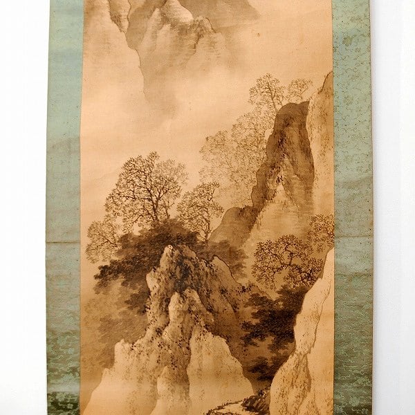 翠村・日本画・掛軸「水墨山水図」・No.170429-71・梱包サイズ60