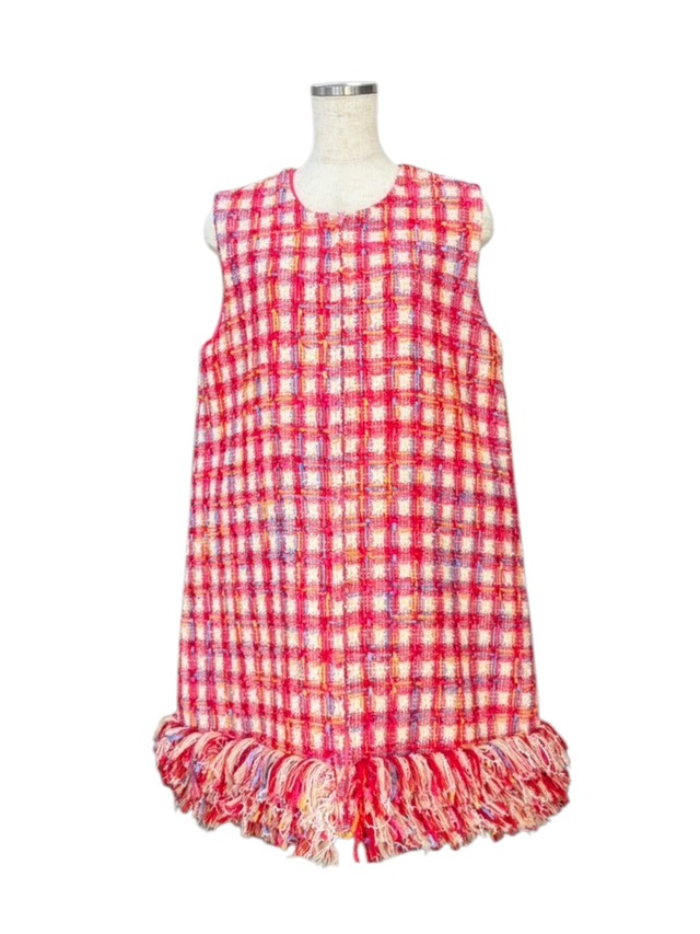 ツイードジレワンピース  white pink check