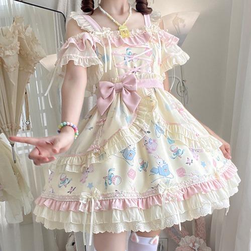 ゆめかわ♡バックリボン＆ヘッドスカーフ付きワンピース　wanpi226