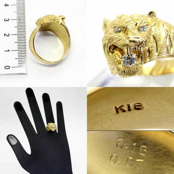 18金 ダイヤ 計0.25ct 虎彫 メンズリング 18.5号【中古】 | andoshoji