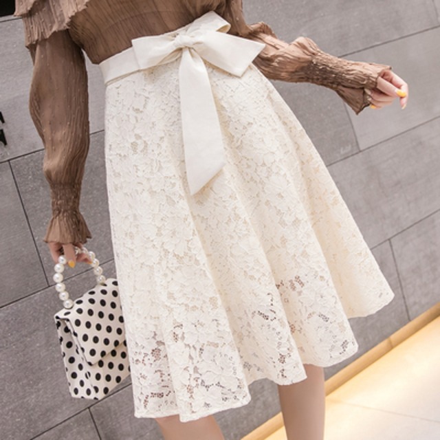 スカート レディース レーススカート フレアスカート ハイウエスト 白 ホワイト 黒 ブラック 美脚 通勤 オフィス クラシック イベント パーティー ガーリー エレガント セクシー ミディアム丈 膝丈スカート リボン 春 夏 秋 冬 オフィス 清楚 可愛い デート 女っぽ 韓国 ファッション きれいめ スタイル インスタ映え お出かけ モテ トレンド 大人可愛い 送料無料 かわいい 上品 シック ファッション 着回し 10代 20代 30代 40代 旅行 デート 女子会 清楚 通勤 通学 OL オフィス