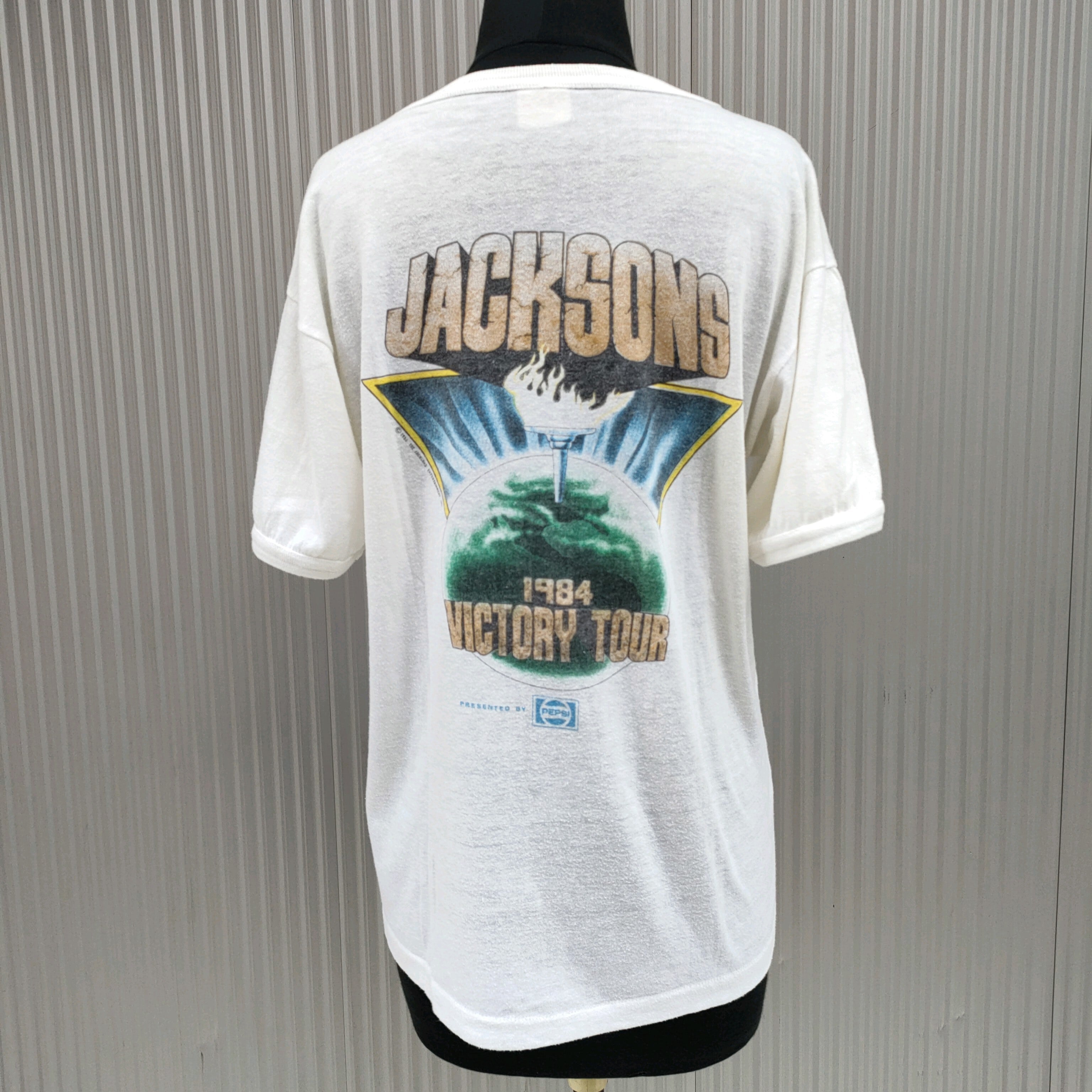 ○【80s】ジャクソンズJACKSONS/MJ/マイケルジャクソンMichael Jackson ×  ペプシPEPSI/ヴィンテージ/ビンテージ/古着/VICTORY TOUR/ツアーTシャツ/XL/白/ユニセックス/R0630NSF1/0056/