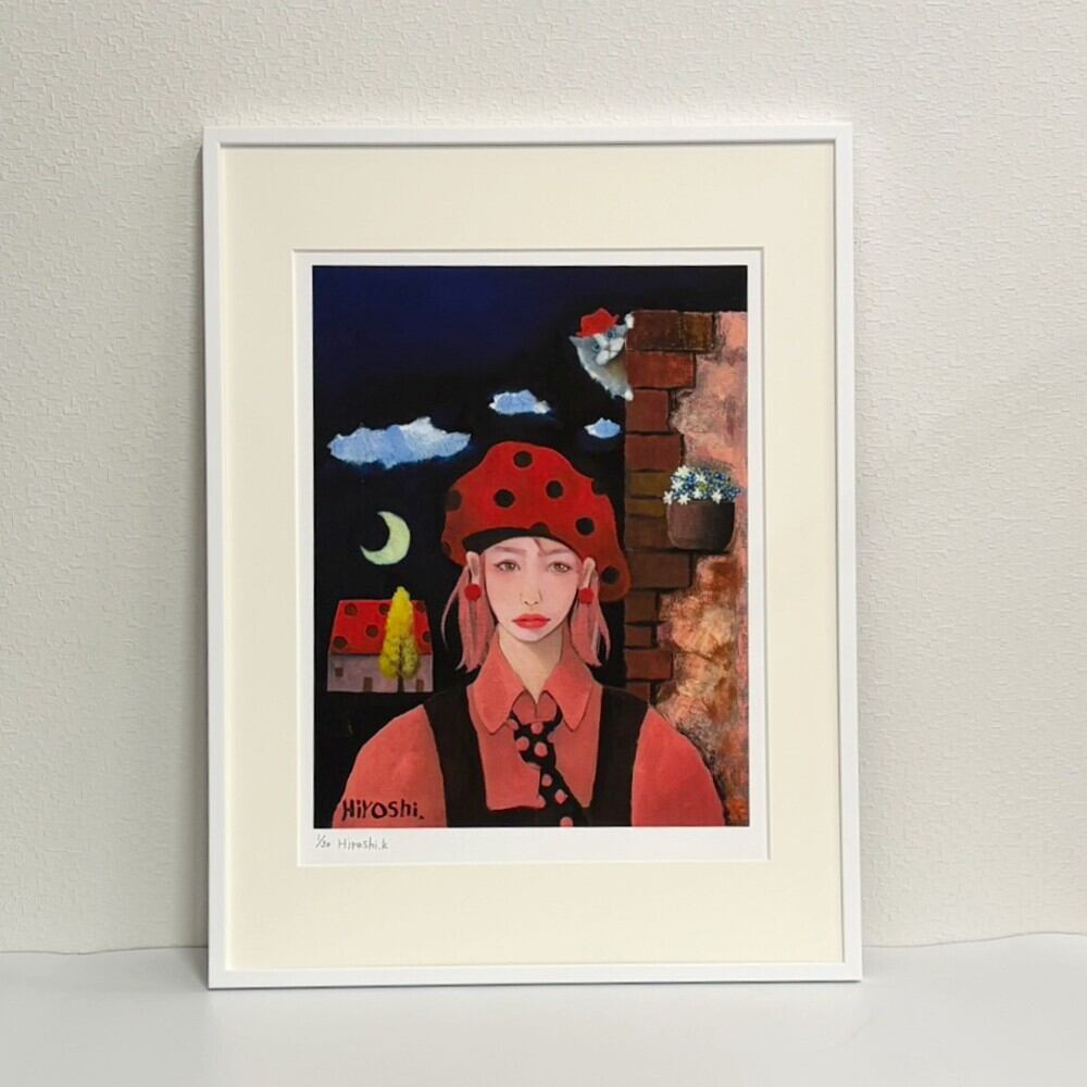 黒木博 版画】オレンジの君 ジークレー F6 フレーム付き 人物画 温かみ