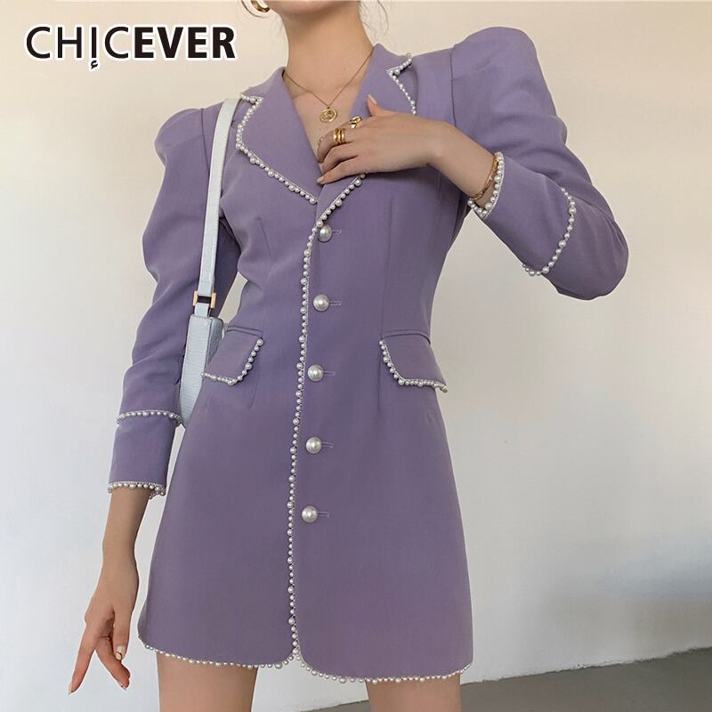 CHICEVERブレザーレディースノッチカラー長袖パッチワークパールウエストストリートウェアコート2020スタイル ロング 真珠 6base570374622771