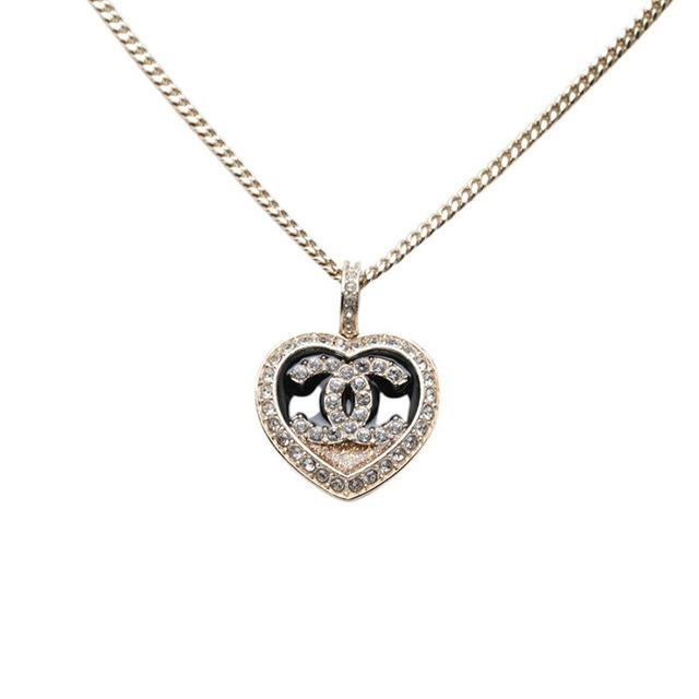 シャネル ココマーク ハートモチーフ ネックレス ゴールド ブラック メッキ ラインストーン レディース CHANEL 【中古】