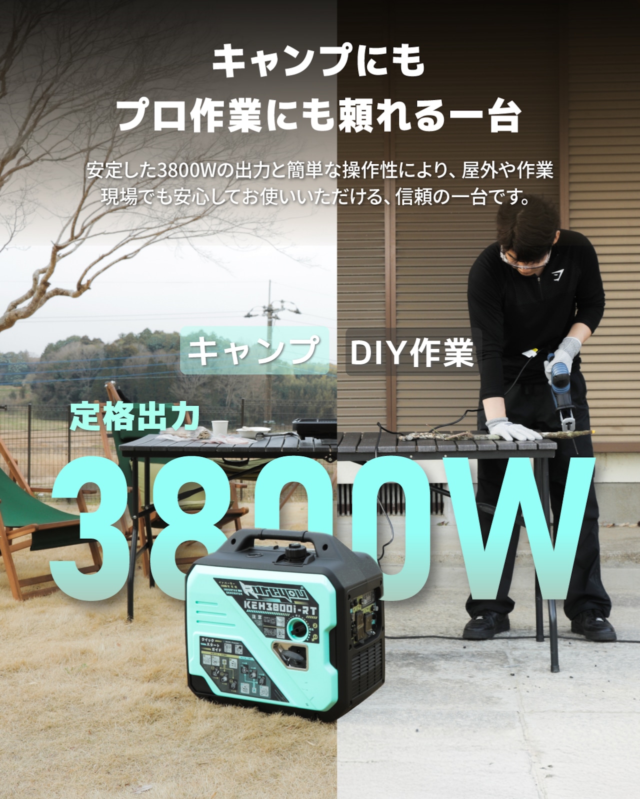 【新登場インバーター発電機KEHシリーズ】リモコン式インバーター発電機 ガソリン発電機KEH3800i-RT 最大出力3.8kVA 正弦波 防音型 高出力 静音 ガソリン発電機 ポータブル発電機 AC DC出力 50Hz/60H切替