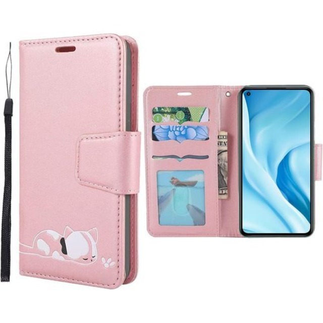 For Xiaomi Mi 11 Lite 5G ケース 手帳型 For Xiaomi Mi 11 Lite 5G 財布型 カバー カード収納 スタンド機能 レザー ケース 手帳 かわいい 猫 全面保護カバー For Xiaomi Mi 11 Lite 5G ピンク 923