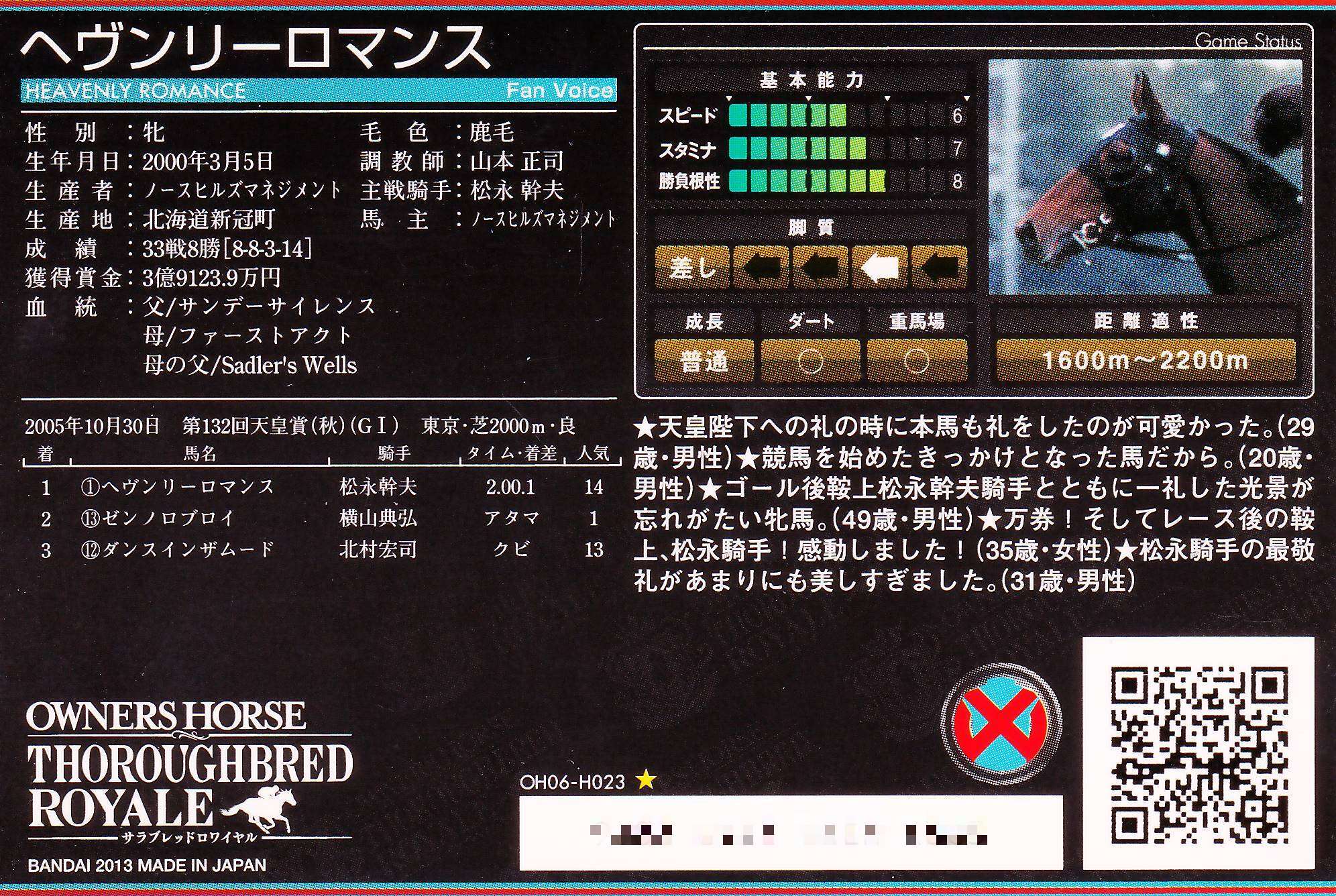 【期限切れ単勝馬券】　天皇賞（秋）　2005 ヘヴンリーロマンス 他全頭 期限切れ単勝馬券】 天皇賞（秋） 2005 ヘヴンリーロマンス 他全