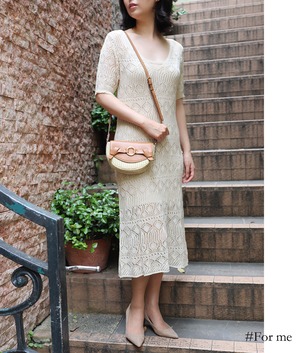 【新作入荷】編みレース半袖ワンピース_e0032203036