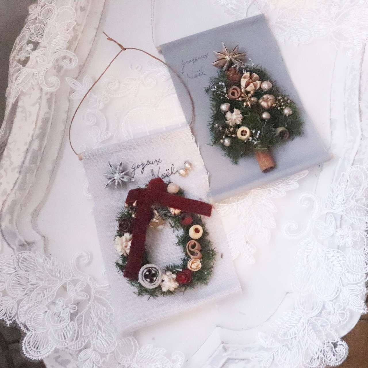 リースL　リネン　タペストリーキットシャビータイプ（Lサイズ）　手作りで楽しむ大人のシャビーなクリスマス　