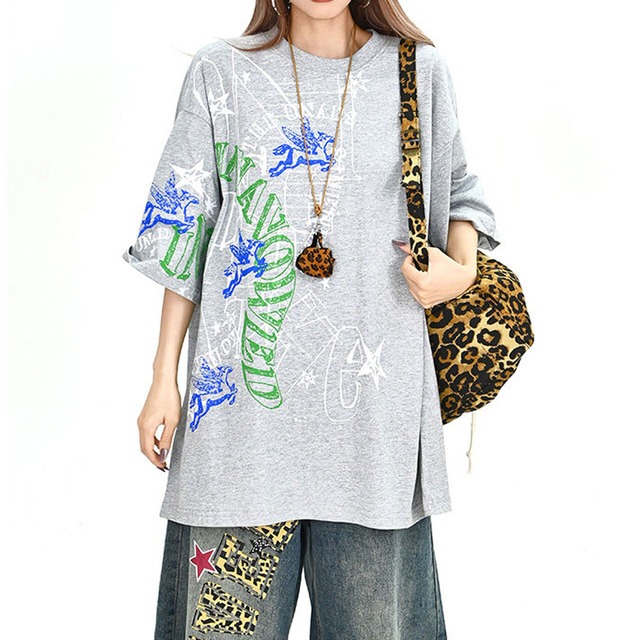 アートラインミックスグラフィティプリントストリートTシャツ 2col   R02025