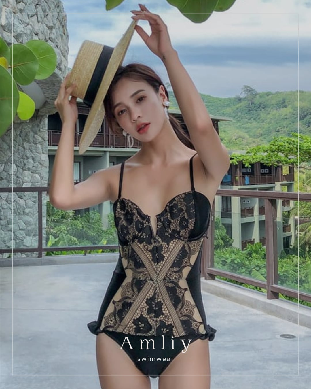 cherimi 水着 フラワーレースアップワンピース Mサイズ Cherimi 【公式